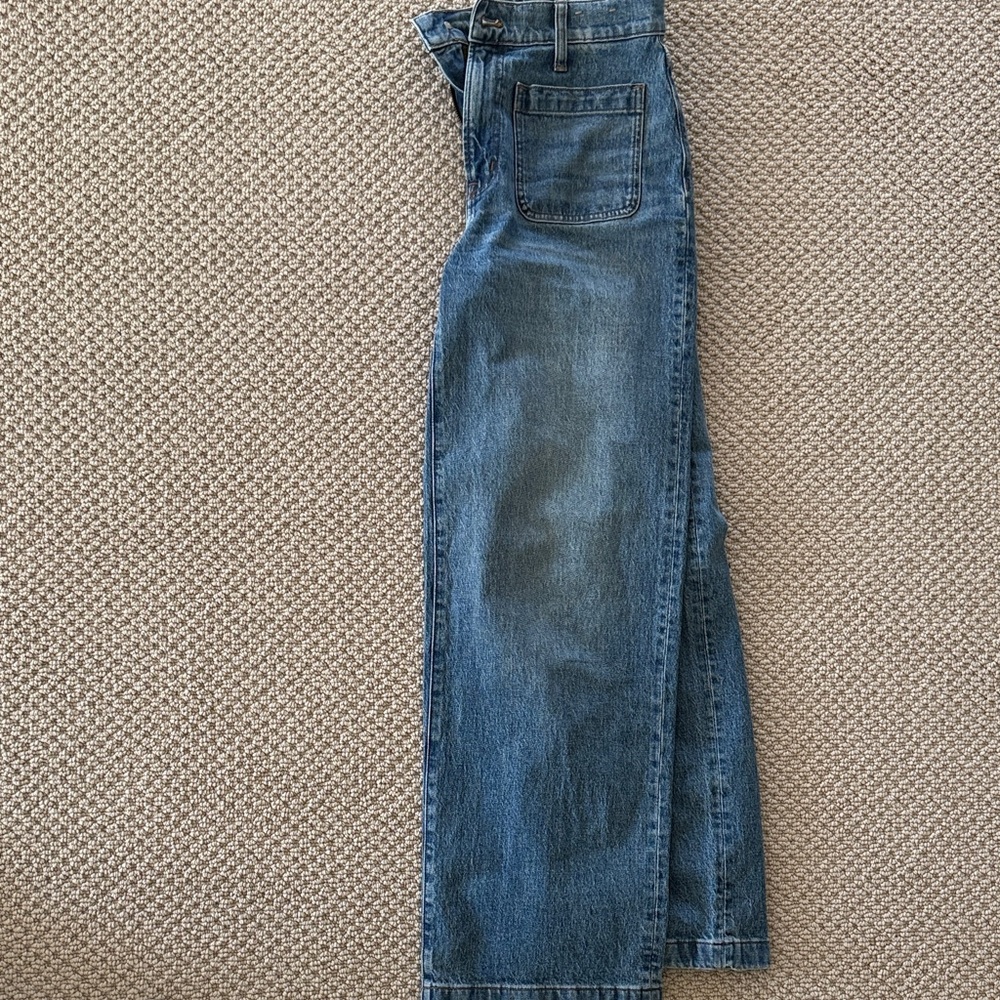 Madewell Wide Leg Flare Jeans in Medium Blue Denim - Picture 6 of 6